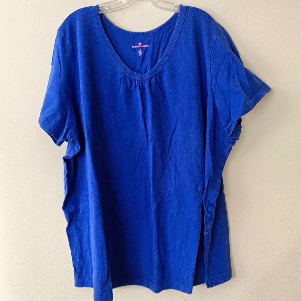 Woman Within Women’s Blue V-Neck Short Sleeve Cotton T-Shirt 4X